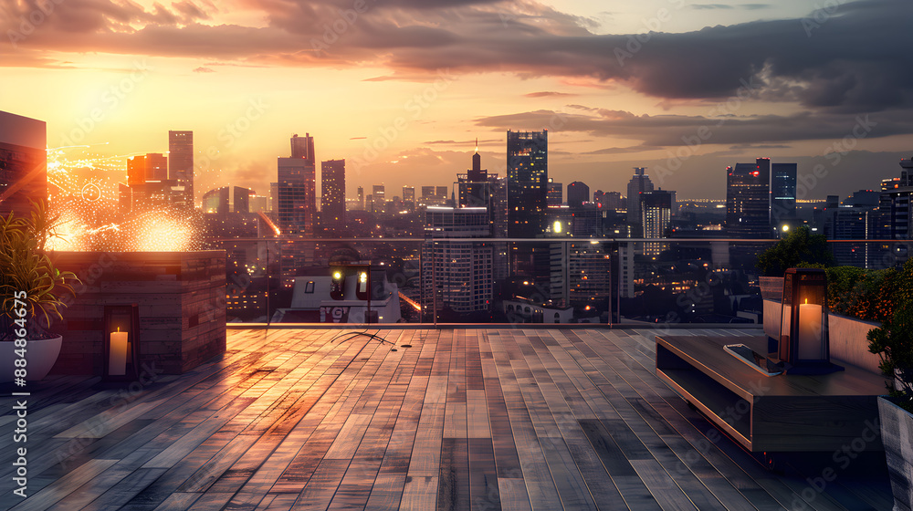 A city skyline with a sunset in the background. The city is lit up at night, creating a warm and inviting atmosphere A city skyline with a sunset in the background. The city is lit up at night, creating a warm and inviting atmosphere