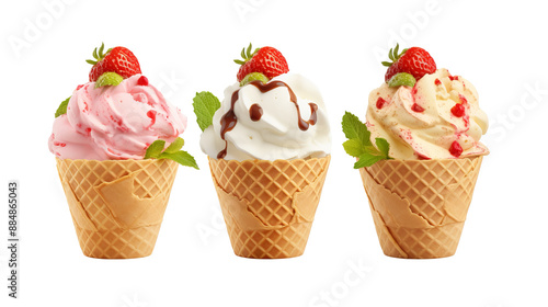 Assorted flavor ice cream scoop in white paper cup mockup template on transparent background, perfect for artwork and design projects, isolated PNG file