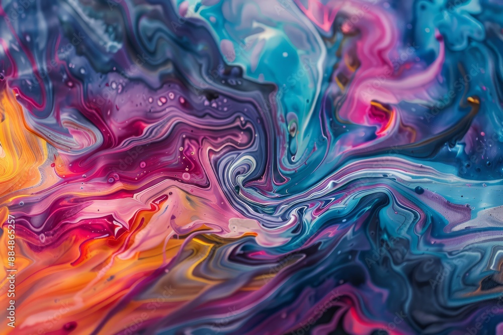 Acrylic pour painting with swirling, marbled patterns in bright colors Acrylic pour painting with swirling, marbled patterns in bright colors