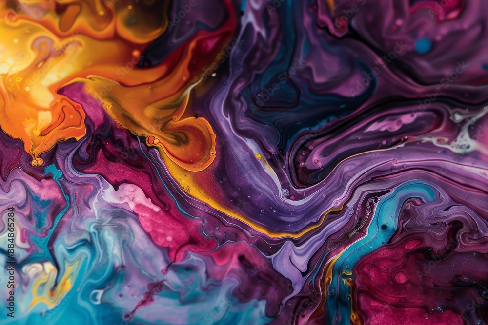 Obraz premium Acrylic pour painting with swirling, marbled patterns in bright colors