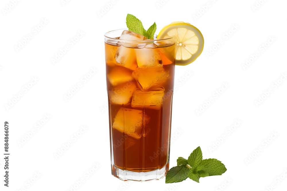 Refreshing glass of iced tea with lemon and mint leaves PNG image on transparent background for beverage, summer, and drink menu designs Refreshing glass of iced tea with lemon and mint leaves PNG image on transparent background for beverage, summer, and drink menu designs