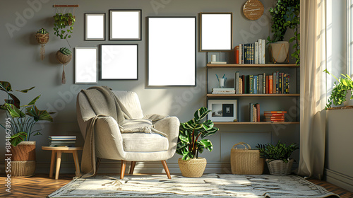 Wallpaper Mural Cozy Reading Nook with Armchair, Books, and Inspirational Decor - Wall Art Mockup for Relaxation and Inspiration Torontodigital.ca