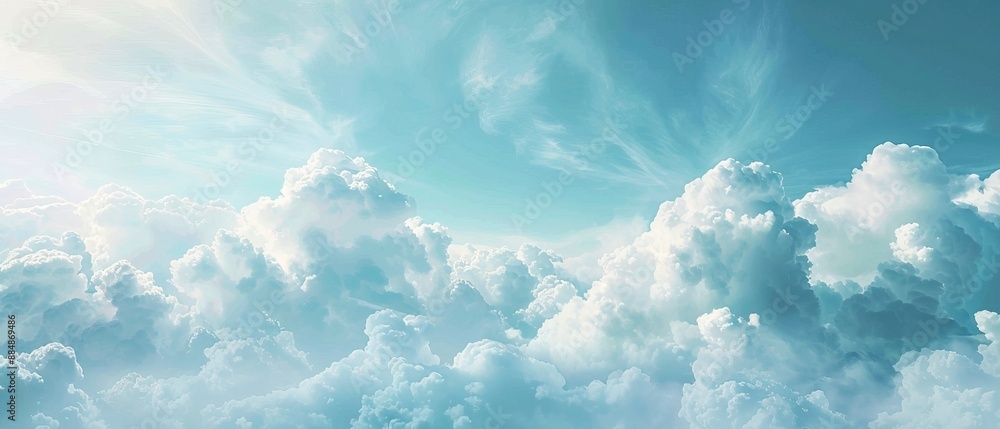 Abstract soft blue sky with white clouds creating a blurry backdrop with ample copy space Abstract soft blue sky with white clouds creating a blurry backdrop with ample copy space