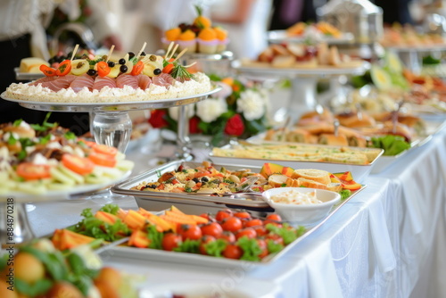 Catering food on long table, Party