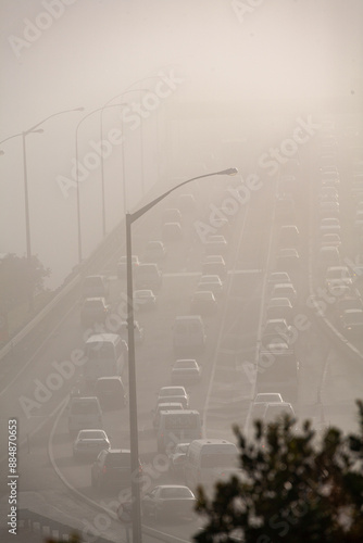 traffic ques foggy morning auckland bridge photo