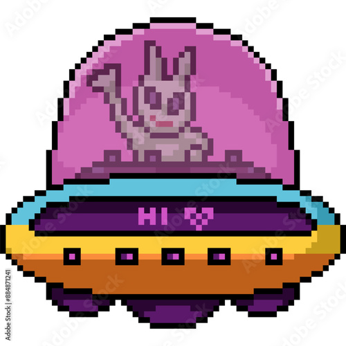 pixel art of colorful alien ufo