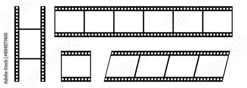 Film strip photo frame set isolated on white background vector illustration.