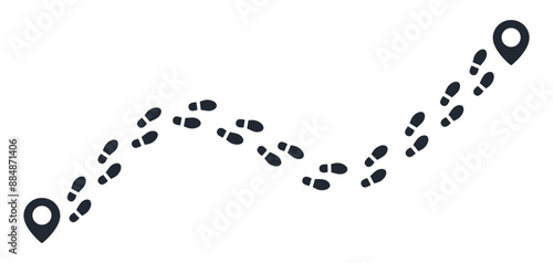 Walk footprint  route track isolated on white background vector illustration.