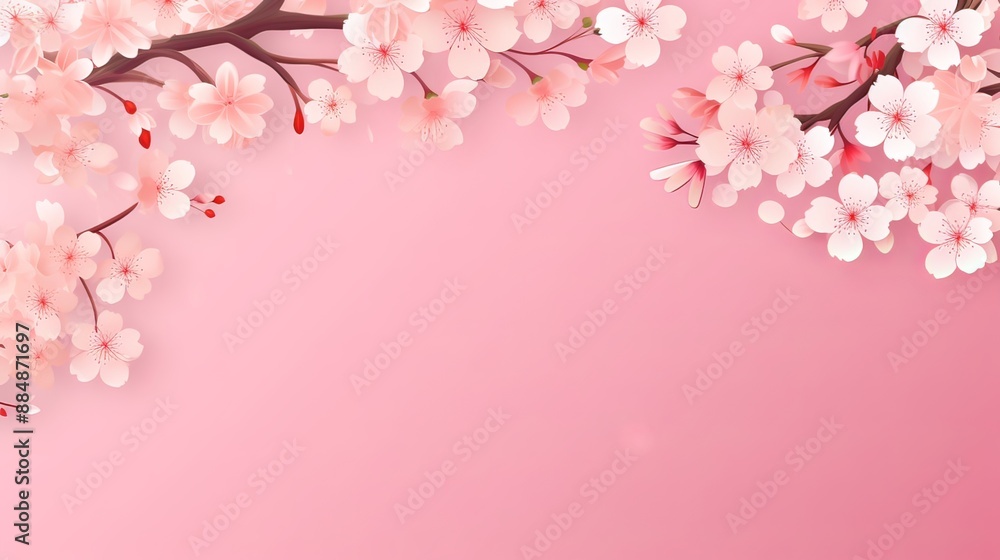 Fototapeta premium Pink Cherry blossom Illustration. Frame of Sakura Cherry Blossoms Spring flower