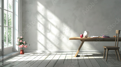   A table with a vase of flowers and a vase of flowers on top of it, in front of a window