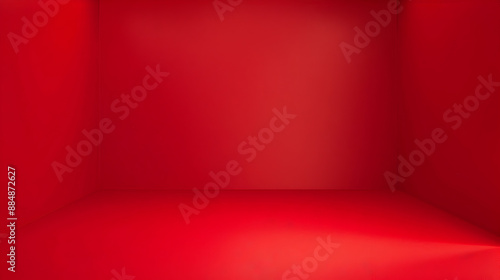 A red room with a white wall. The room is empty and has a very bright red color