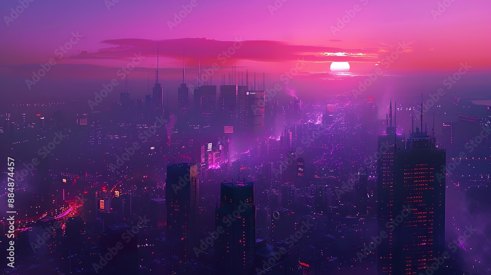 Obraz premium Futuristic Cityscape at Sunset