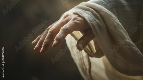 A compassionate hand reaching out to touch the hem of Jesus garment