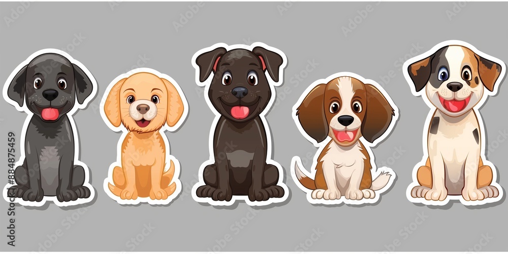 Sticker set of cute dogs illustration on a grey background Sticker set of cute dogs illustration on a grey background