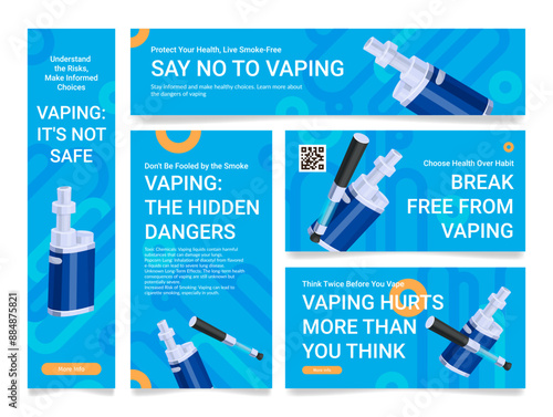 Vaping not safe dangerous smoke information landing page design template set isometric vector