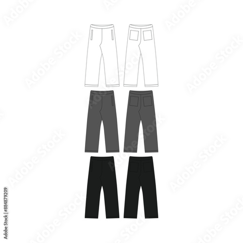 Sweatpants Technical Fashion Illustration Vector Sweatpants Mockup Template Front and Back Sweatpants Flat Sketch Technical Drawing Vector Illustration Unisex Blank Sweatpants CAD Mock-up