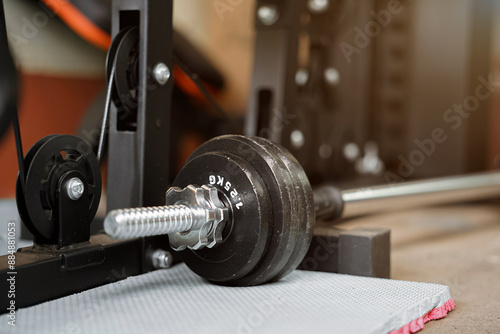 Rows of dumbbells in the gym with hign contrast and monochrome color tone photo