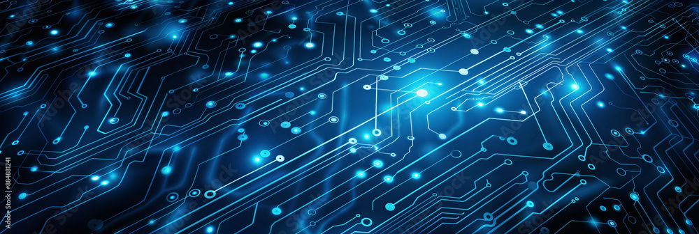Glowing blue circuit board. Futuristic technology concept with copy space Glowing blue circuit board. Futuristic technology concept with copy space