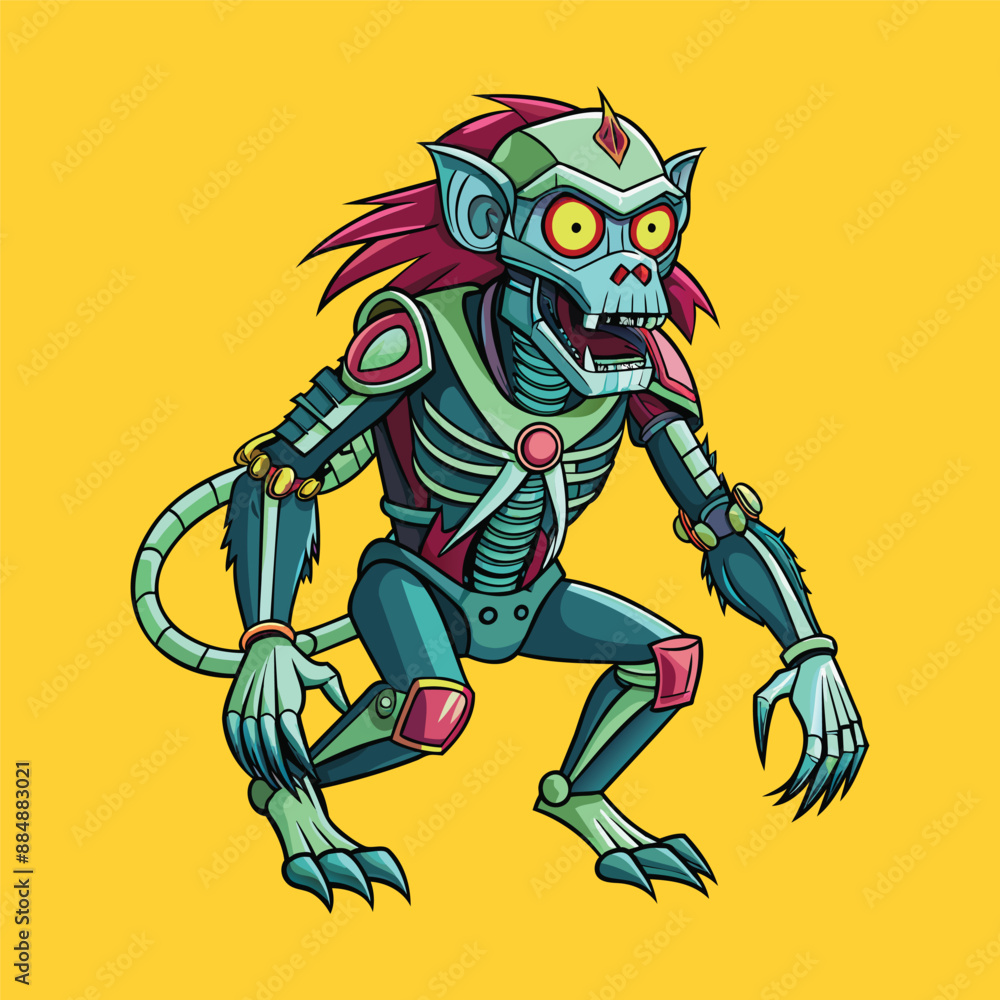 cartoon illustration of mecha robotic monkey, zombie monkey, flat vector illustration cartoon illustration of mecha robotic monkey, zombie monkey, flat vector illustration