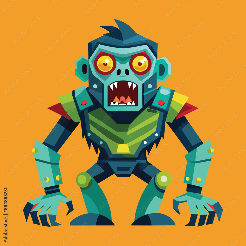 cartoon illustration of mecha robotic monkey, zombie monkey, flat vector illustration cartoon illustration of mecha robotic monkey, zombie monkey, flat vector illustration