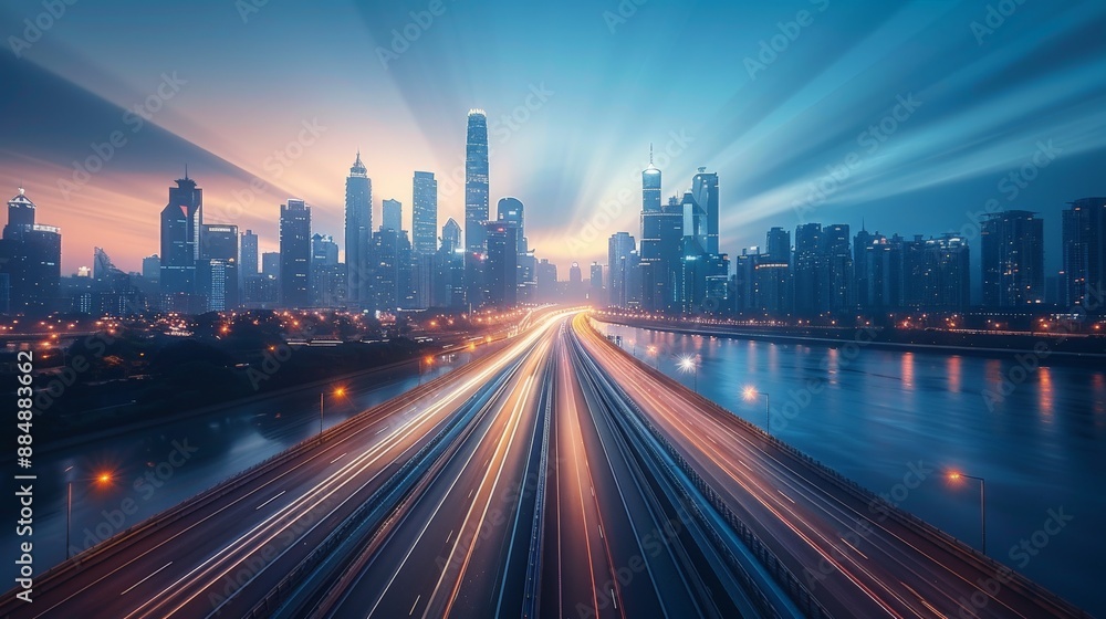 High way with a wide futuristic road going through a tunnel. High way with a wide futuristic road going through a tunnel.