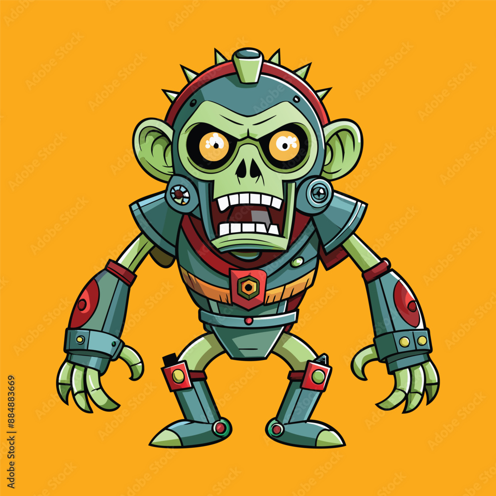 cartoon illustration of mecha robotic monkey, zombie monkey, flat vector illustration cartoon illustration of mecha robotic monkey, zombie monkey, flat vector illustration
