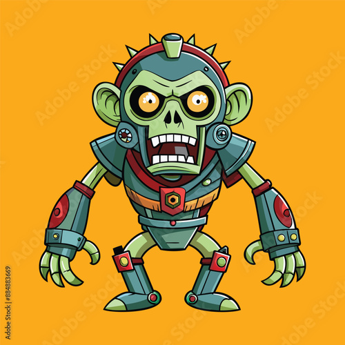 cartoon illustration of mecha robotic monkey, zombie monkey, flat vector illustration