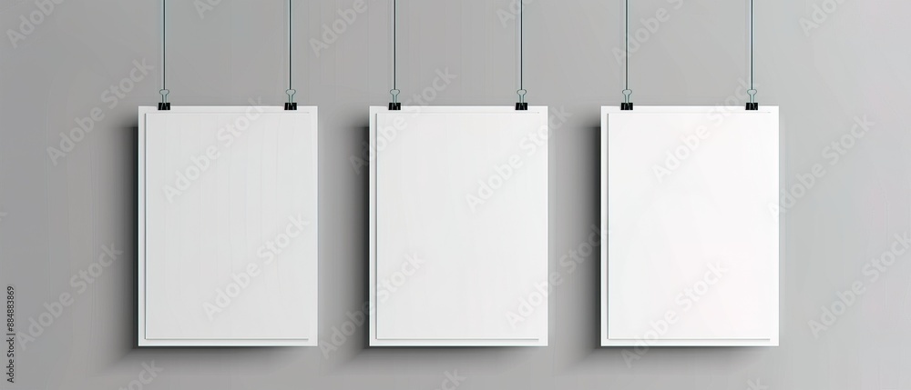 Template of white blank vector posters. Set of mockups hanging on the wall. Frame for paper sheet. Isolated on gray background Template of white blank vector posters. Set of mockups hanging on the wall. Frame for paper sheet. Isolated on gray background