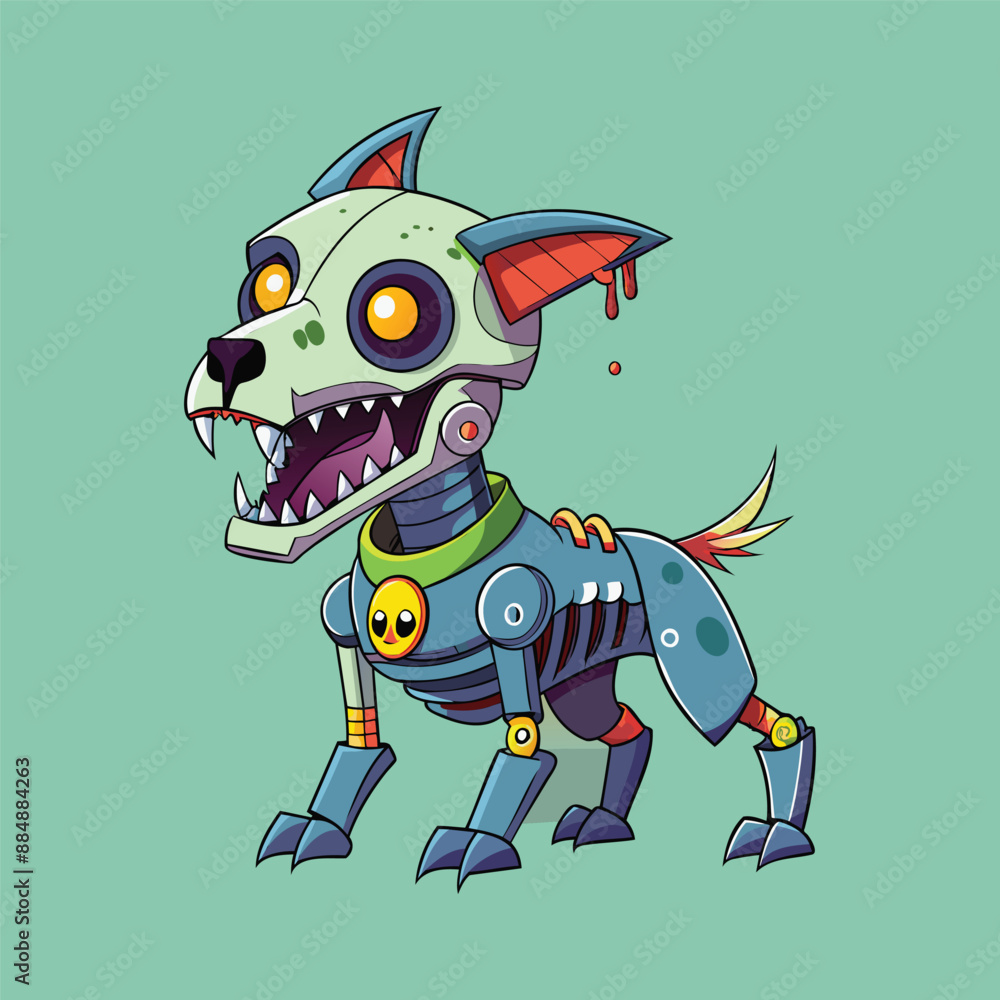 cartoon illustration of mecha robotic dog, zombie dog, flat vector ...
