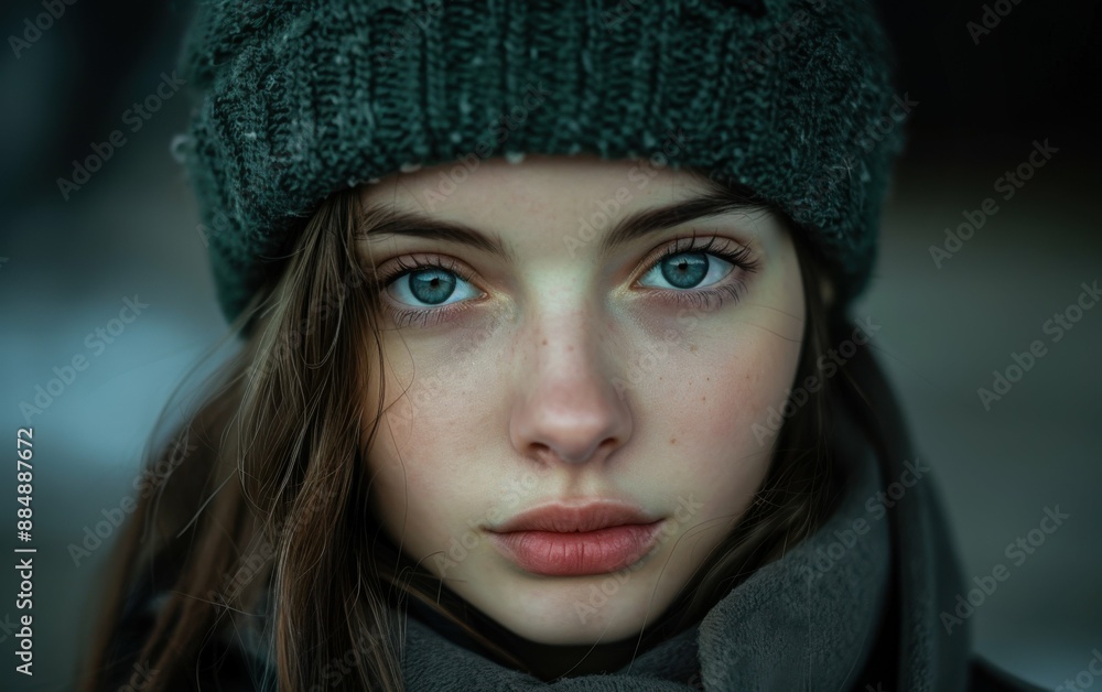 A woman with a green hat and a blue face. She has a very nice smile. The hat is green and it is on her head A woman with a green hat and a blue face. She has a very nice smile. The hat is green and it is on her head