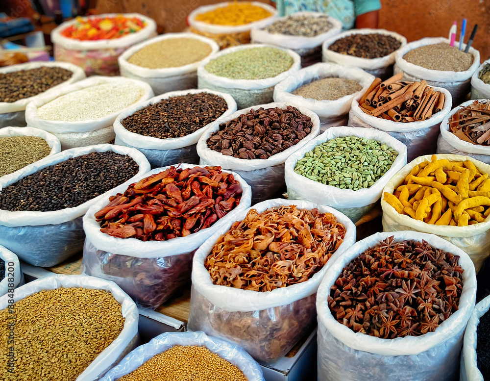 Wholes Spices Stall at Mapusa Spice Market, Goa, India Wholes Spices Stall at Mapusa Spice Market, Goa, India