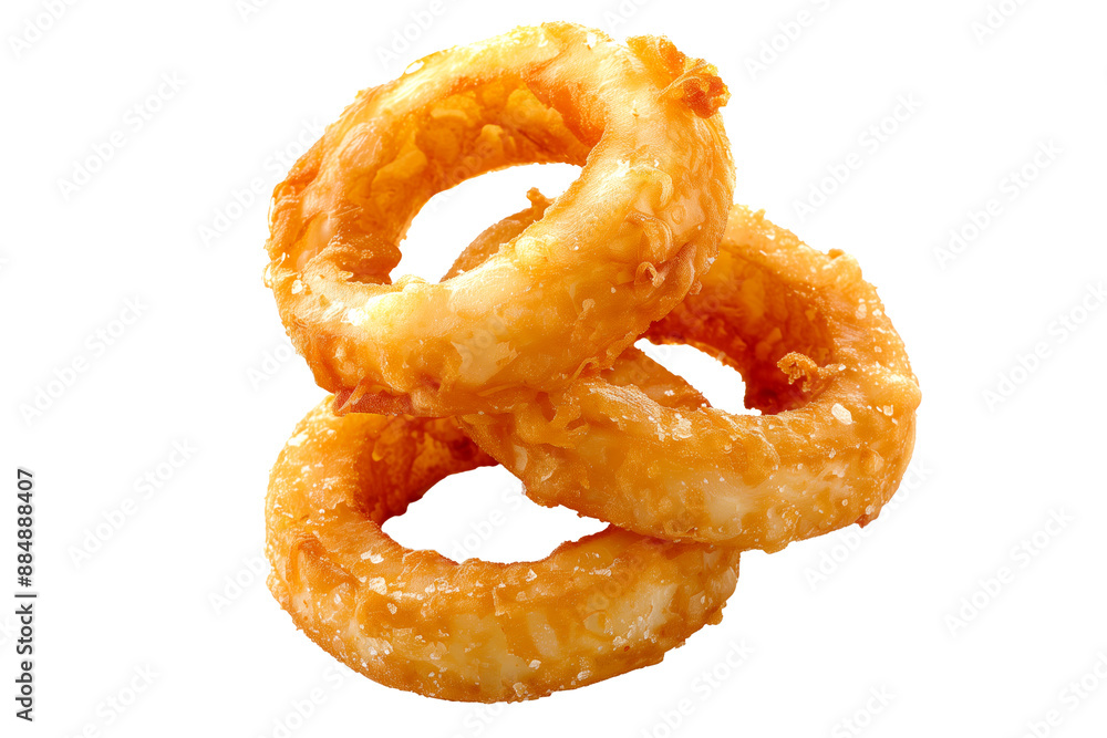 Closeup of stack of crunchy battered onion rings isolated on a white transparent background. Closeup of stack of crunchy battered onion rings isolated on a white transparent background.