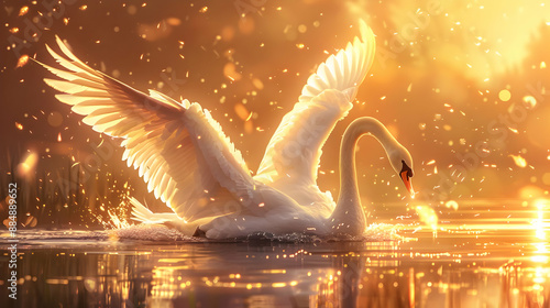 Fototapeta Naklejka Na Ścianę i Meble -  Swan in Golden Sunset