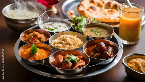 Traditional Indian Thali Meal with Assorted Dishes