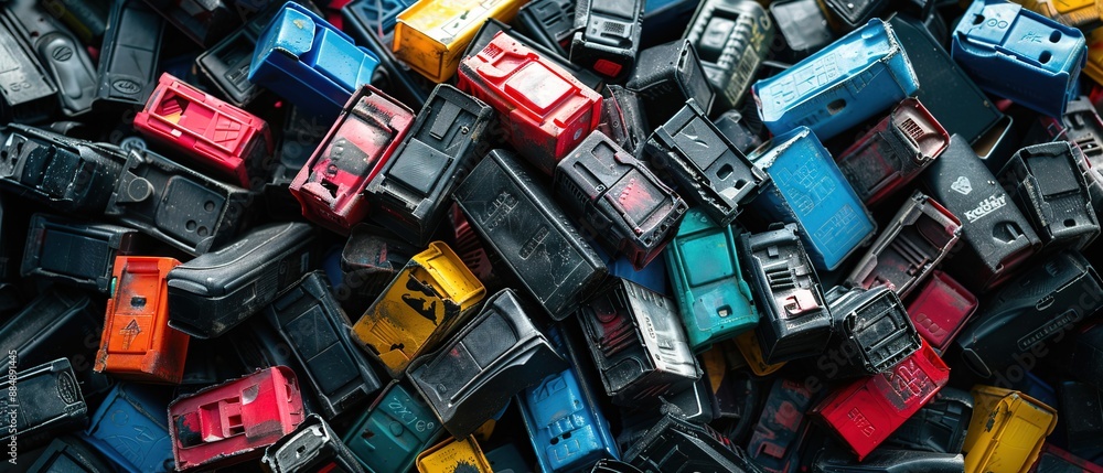 pile of used ink cartridges ready for recycling pile of used ink cartridges ready for recycling
