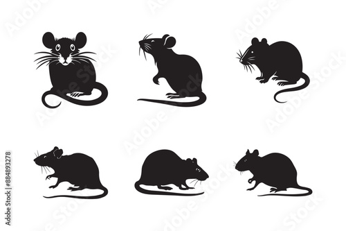 Rat and mouse icon silhouette collection. Mouse rat silhouettes set, isolated white background