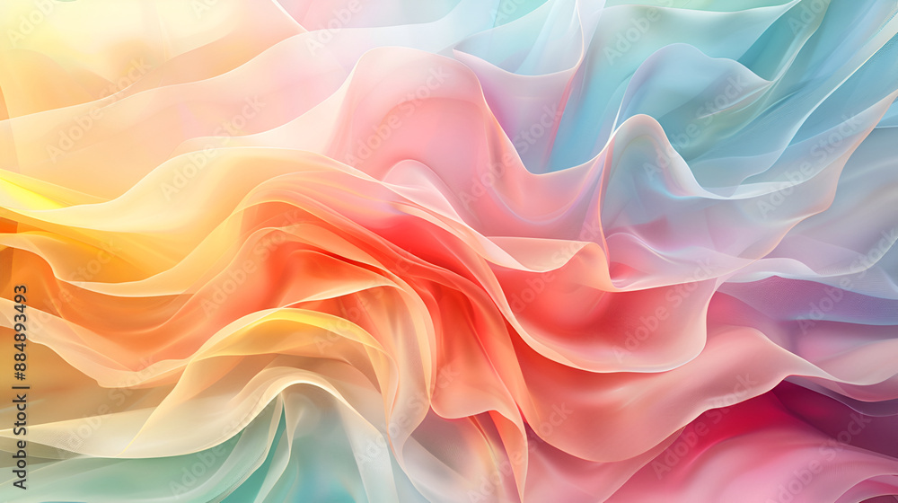 Fototapeta premium A colorful, abstract painting of a wave with a rainbow of colors,abstract background of colored silk or satin fabric with smooth folds,Abstract digital art featuring a wavy pattern in vibrant shades 