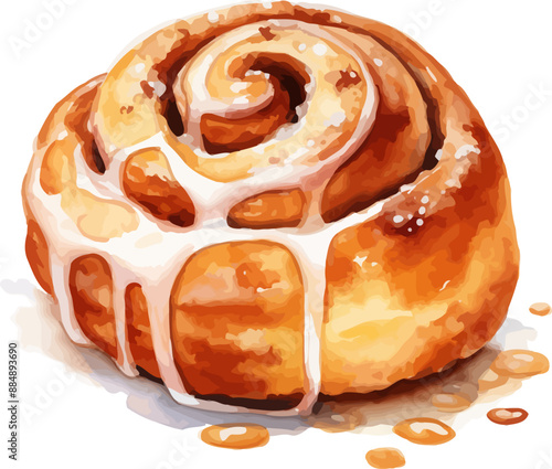 Cinnamon Roll Watercolor Vector Illustration.