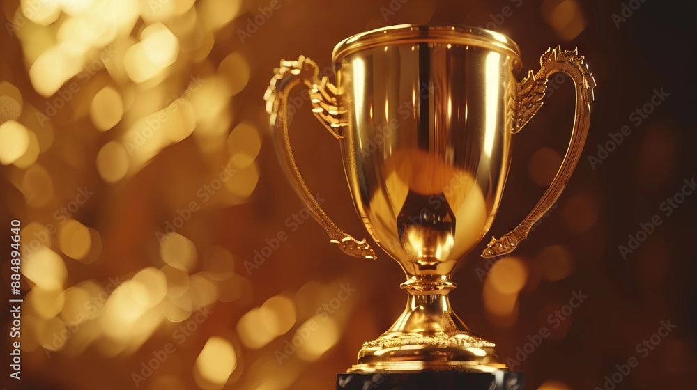 A gleaming gold winners trophy cup takes center stage, symbolizing victory and success in a competition. A gleaming gold winners trophy cup takes center stage, symbolizing victory and success in a competition.