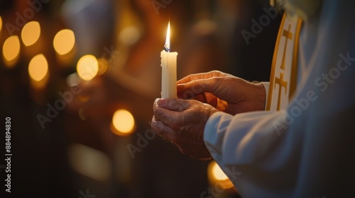 Godparents Lighting Baptismal Candle
 photo