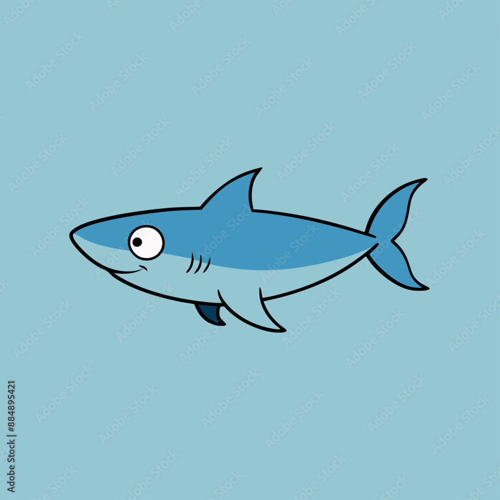Obraz premium A cartoon shark is swimming in the ocean against a blue background