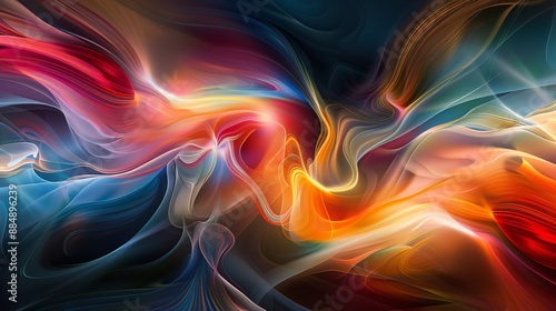 Abstract images and colorful energy waves flow in a mesmerizing dance, creating a sense of ethereal motion. © Mustafa