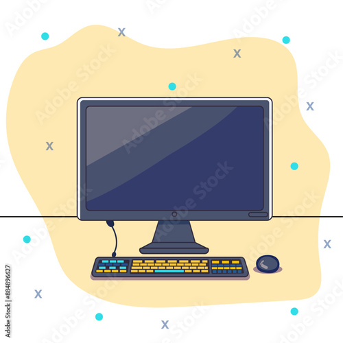 Vector art of monitor with keyboard and mouse 