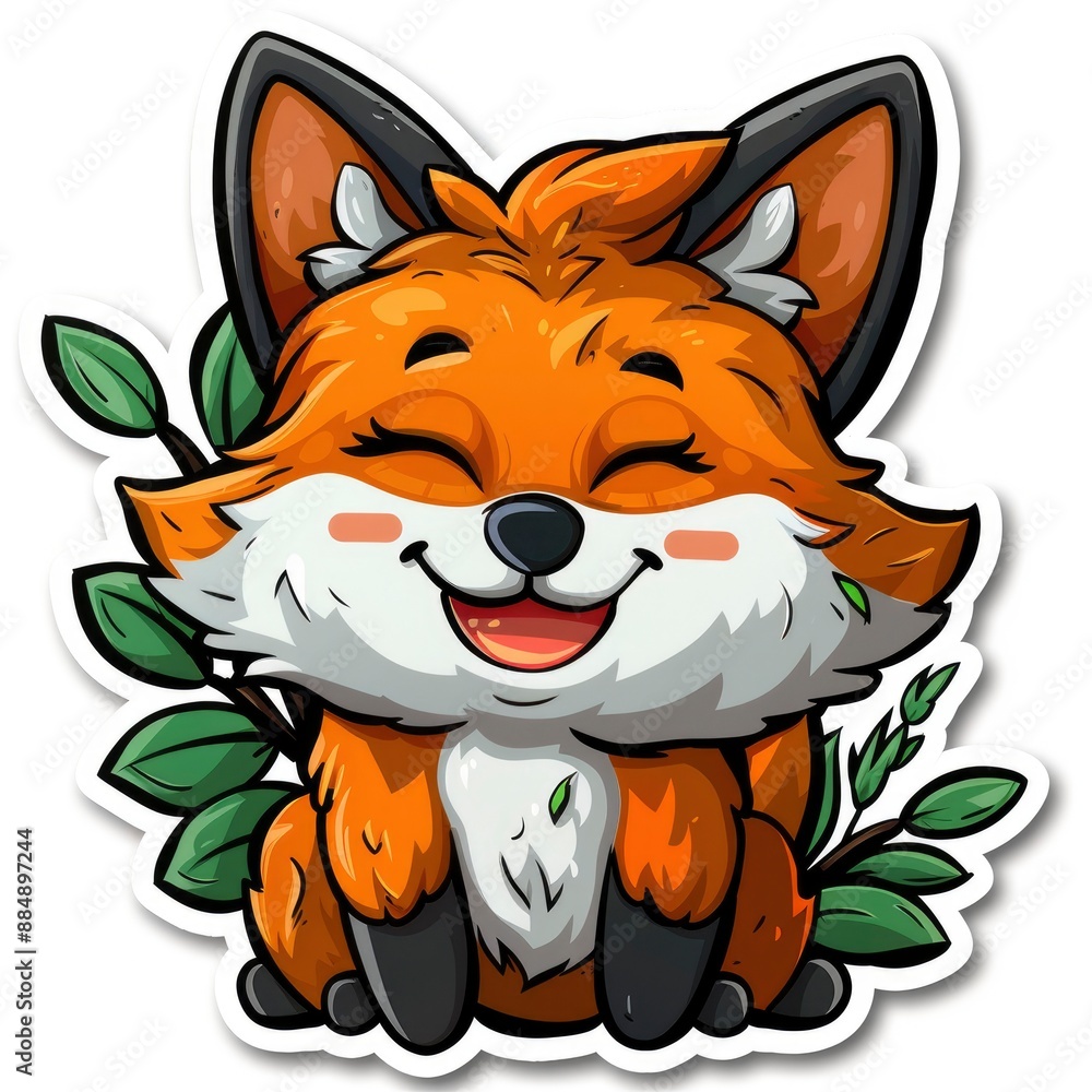 Happy fox with leaves and text Happy fox with leaves and text