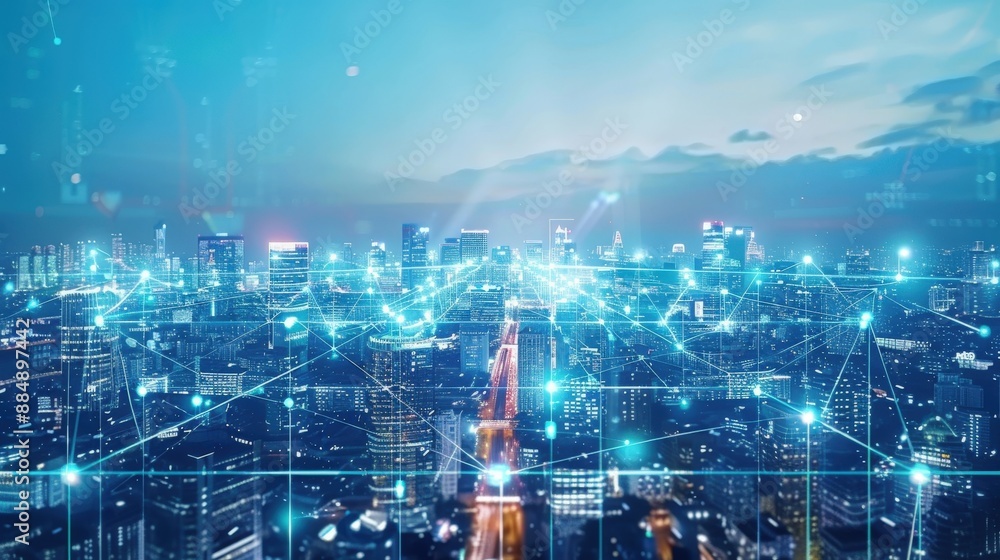 Obraz premium Explore the futuristic landscape of AI-driven smart cities where technology meets sustainability and convenience, transforming urban living experiences.