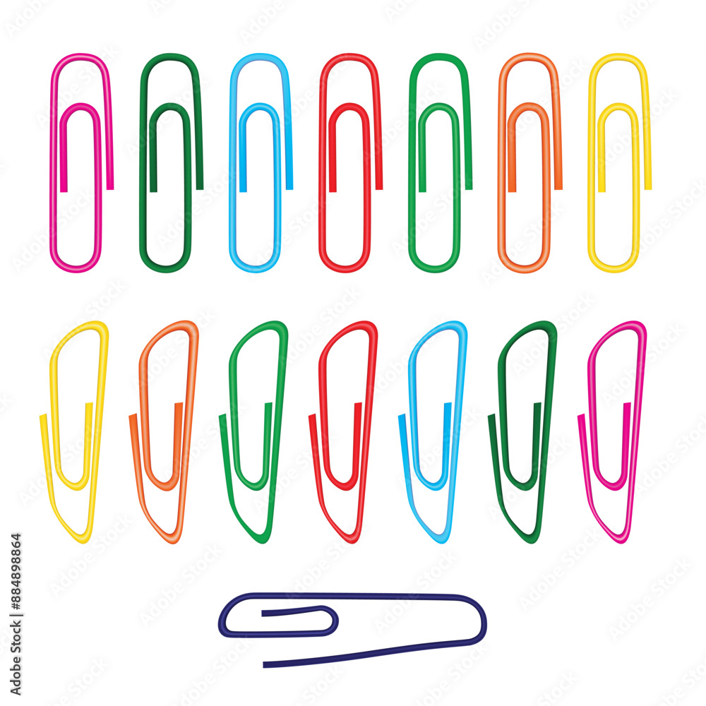 Note Paper Clips Isolated, Paperclips Set, Color Clips, Colorful Stationary, Paperclips Office Equipment on White Background with Copy Space for Text Top View Note Paper Clips Isolated, Paperclips Set, Color Clips, Colorful Stationary, Paperclips Office Equipment on White Background with Copy Space for Text Top View