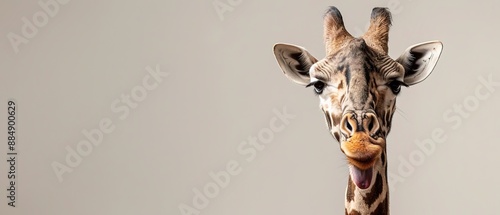 Funny giraffe winking and sticking out tongue with copy space 