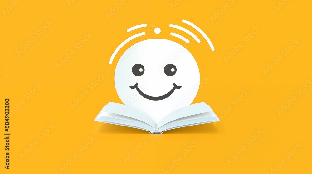 A cheerful smiling face icon reading an open book on a vibrant yellow background, illustrating the joy and positivity associated with learning and education. A cheerful smiling face icon reading an open book on a vibrant yellow background, illustrating the joy and positivity associated with learning and education.