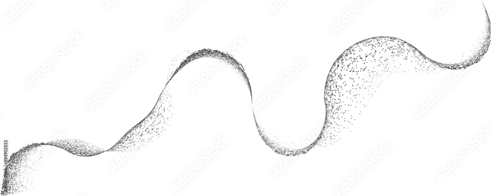 Sprayed black rounded lines .Graffiti art design . Noise dispersion logo . Spray effect .Grunge curved line . Grainy, gritty textured line . Distressed element .vector