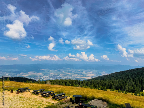 Beautiful view in the top of the hill in the Slovakia, Martinske hole, from mountain restaurant Javorina photo